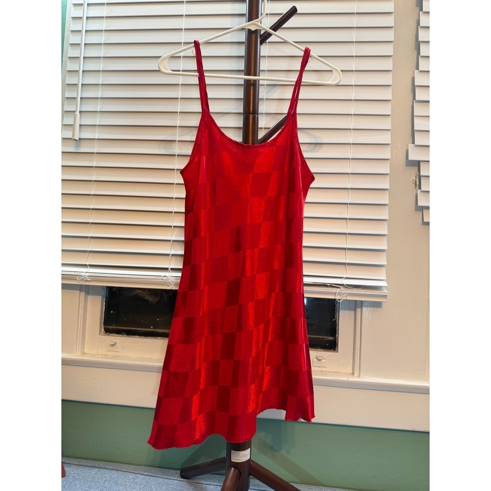 Vintage Christian Dior Red Checkered Satin Slip Saks Dress Lingerie Nightgown